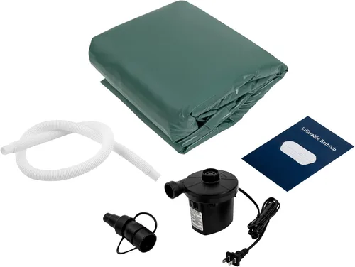 Vista 8 de Bañera inflable con bomba de aire eléctrica y soporte para tazas, bañera inflable portátil verde oscuro para interiores o exteriores, baño