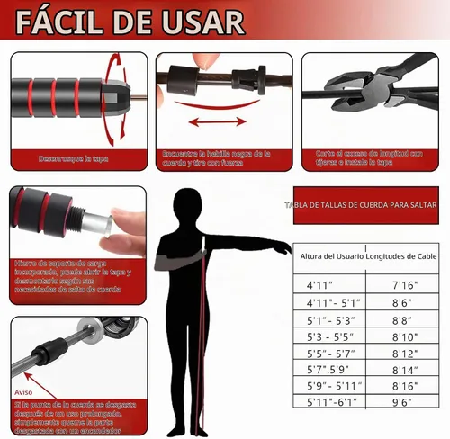 Vista 4 de Adjustable Weighted Jump Rope, 9ft Long Tangle-Free Rapid Speed Jumprope for Exercise Calisthenics Fitness Jumping Skipping Double Dutch Boxing