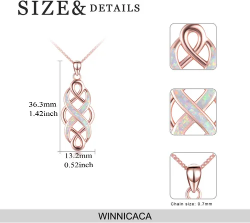 Vista 3 de YFN Collar con colgante de ópalo creado con nudo celta irlandés, collares negros de plata esterlina para mujeres y hombres de 18 pulgadas