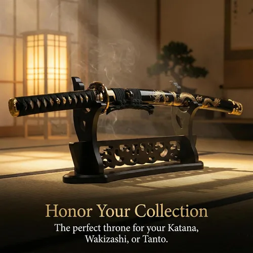 Vista 4 de Saihisday Soporte de espada de vid Katana soporte escalonado con acolchado para espada samurái japonesa, sable de luz Tanto Rapier, acabado de laca