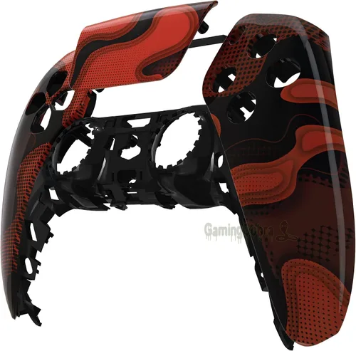 Vista 3 de eXtremeRate Carcasa frontal de camuflaje rojo y negro compatible con controlador PS5 BDM-010 carcasa de repuesto para bricolaje cubierta