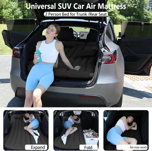 Vista 2 de Colchón de aire para automóvil compatible con Tesla modelo Y, cama inflable, cama para dormir en el automóvil, colchón plegable para Negro