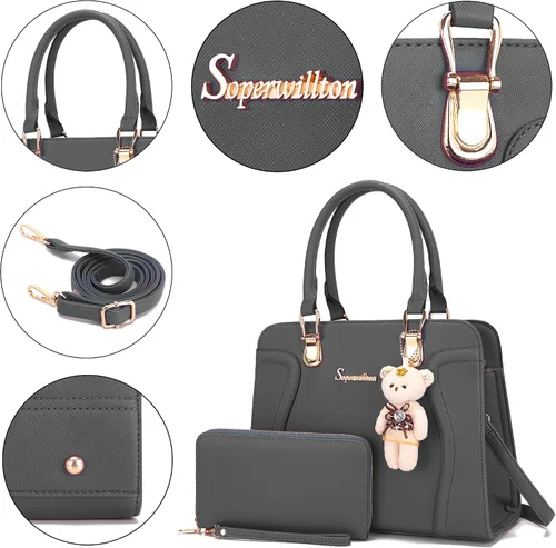 Vista 4 de Soperwillton Bolsos de mano para mujer, bolsas de hombro, cartera, bolsa de mano, juego de 3 piezas