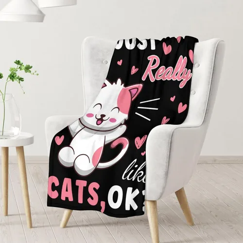 Vista 2 de Manta de gato para niños, tamaño de regazo de 30 x 40 pulgadas, manta de felpa suave y peluda para regalo, manta negra de dibujos animados