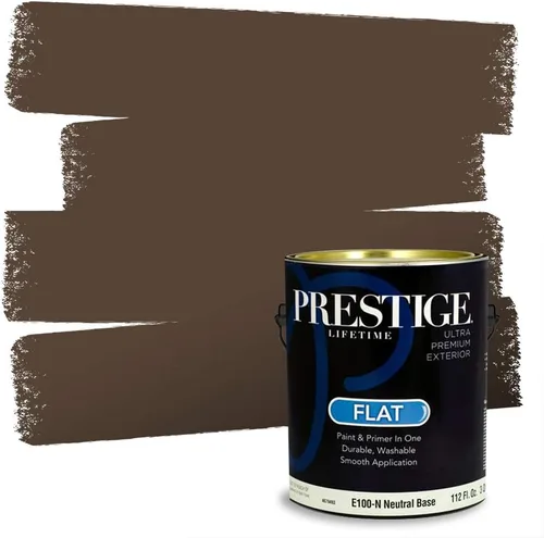 Vista 210 de PRESTIGE Pinturas Pintura Exterior e Imprimación en Uno, 1 Galón, Mate, Combinación Comparable de Sherwin Williams* Black Magic* SW6991-PCM