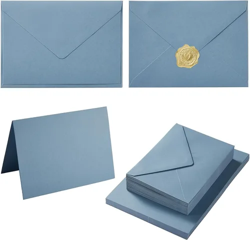 Vista 11 de Paquete de 50 sobres A6 color crema con tarjetas de cartulina gruesa plegada de 4 x 6 pulgadas y calcomanías doradas para tarjetas de felicitación