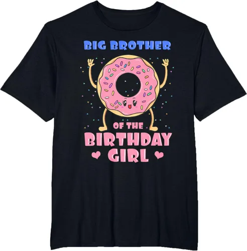 Vista 45 de Big Brother Of The Birthday Girl Donut Bday Party Bro Sib Camiseta, Negro, S