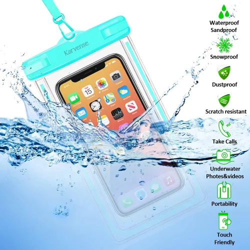 Vista 2 de Funda impermeable para teléfono celular, paquete de 2 bolsas universales impermeables para iPhone/Samsung Galaxy/Pixel, bolsa seca bajo el agua