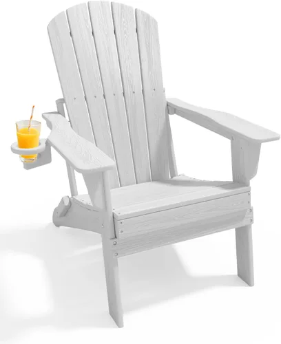 Vista 11 de Juego de sillas plegables Adirondack de 3 piezas, respaldo extra alto de 38 pulgadas y grano de madera en relieve, muebles de patio de polietileno