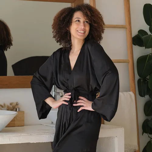 Vista 6 de Izzycka Capa de color para el cabello, batas para cliente de salón, capa de peluquería grande con bolsillo, envoltura de spa impermeable, bata