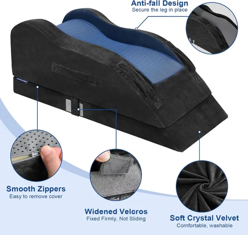 Vista 8 de KingPavonini Almohadas ajustables de elevación de piernas para después de la cirugía, curva ergonómica mantiene la rodilla recta, almohada de espuma