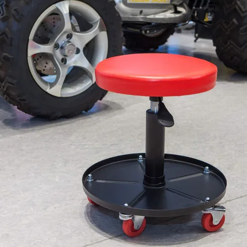 Vista 2 de BIG RED - Asiento de arrastre para garaje/taller: Taburete mecánico neumático ajustable y acolchado con bandeja de almacenamiento para herramientas
