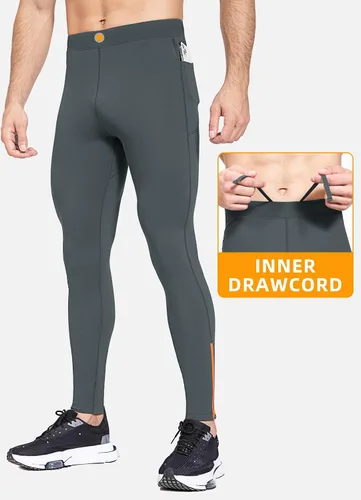 Vista 2 de BALEAF Mallas de forro polar para hombre, pantalones térmicos de ciclismo, resistentes al agua, con cremallera, bolsillos, para invierno, cálido