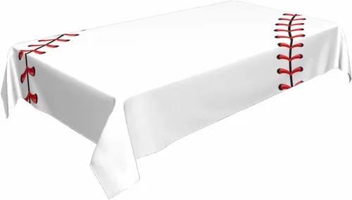 Vista 4 de TKS MITLAN Mantel rectangular de béisbol de 52 x 70 pulgadas, costuras de bola de encaje rojo, diseño artístico, decoración de cocina para el hogar