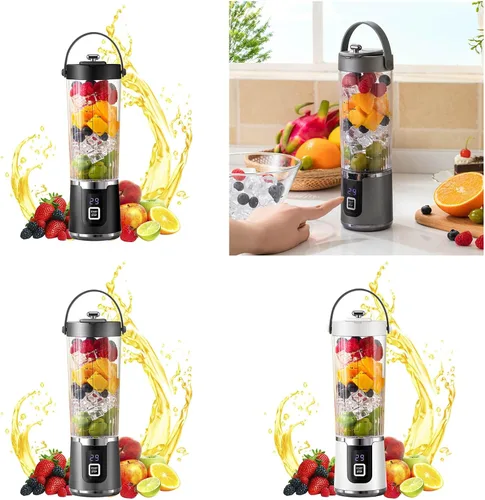 Vista 2 de Máquina de mezcla portátil de 200 W Copa 20.3 fl oz Exprimidor eléctrico Máquina Mezclador de frutas para batidos Multifuncional Smoothie Maker Negro