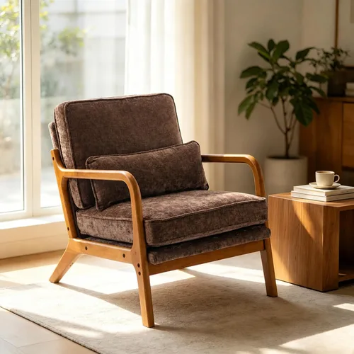 Vista 11 de Karl home Silla de lectura Mid-Century Modern Accent color beige Lino Beige