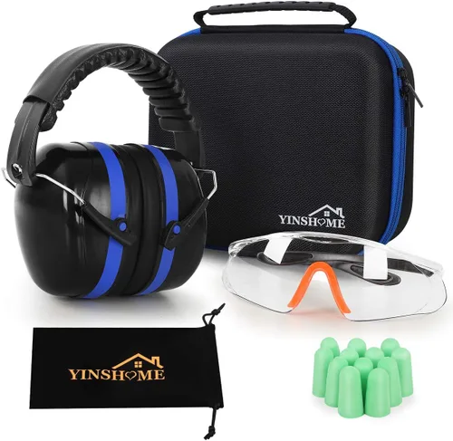 Vista 8 de Orejeras de protección auditiva para disparos, gafas de seguridad para armas, tapones para los oídos, funda protectora