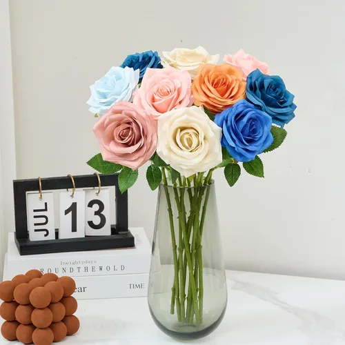 Vista 6 de 10 rosas artificiales abiertas, tallos de rosas artificiales para arreglos de boda, ramo de novia, centro de mesa, flores de seda sintética falsas