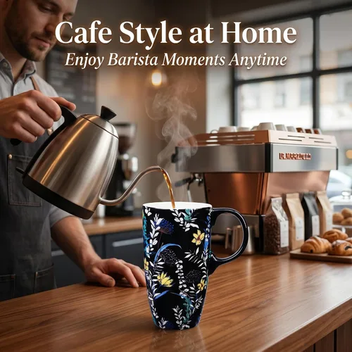 Vista 7 de DUSVALLY Juego de 2 tazas de viaje de cerámica con tapas, juego de tazas Juego de 2 tazas de café botánico de 17 onzas