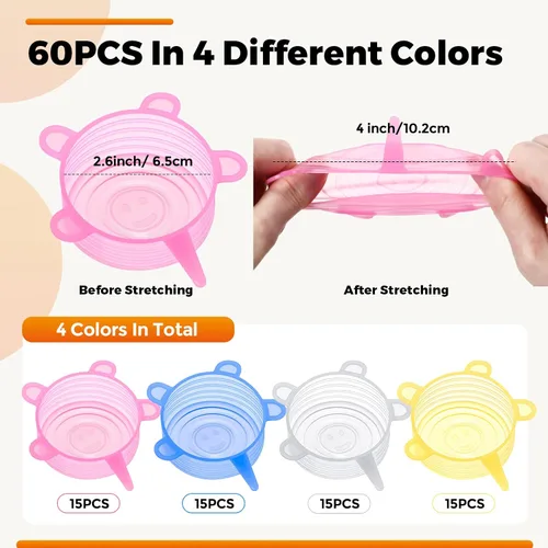 Vista 2 de Nuogo 60 tapas elásticas de silicona reutilizables para frascos de silicona