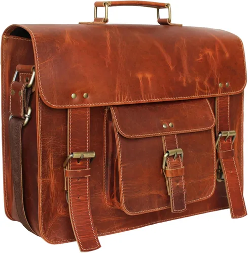 Vista 3 de Leather Messenger Bag Shoulder Bag Cross Body Vintage Messenger Bag Satchel Man Purse competible with Ipad and Tablet
