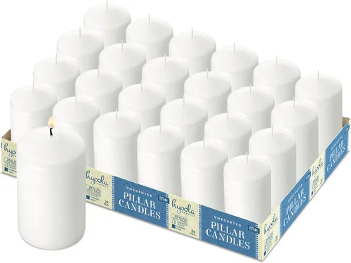 Vista 9 de HYOOLA Velas de pilar blancas 2x3 pulgadas - Paquete de 12 velas de pilar sin perfume a granel - Fabricadas en Europa