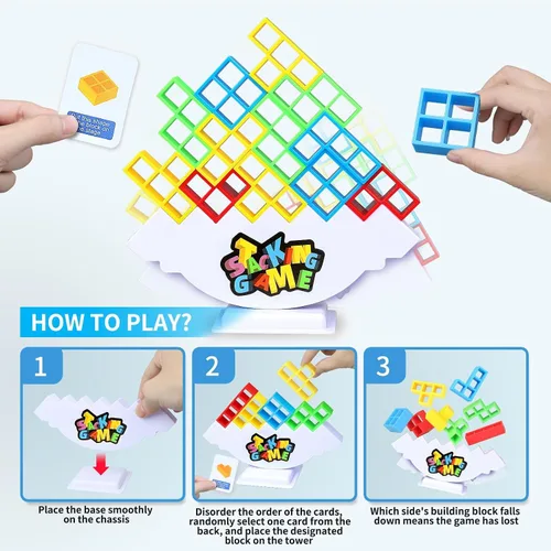 Vista 3 de BBnote Juego de apilar de 48 piezas para adultos y niños, juegos de torre de tablero tetra para viajes familiares y fiestas, juguete de equilibrio