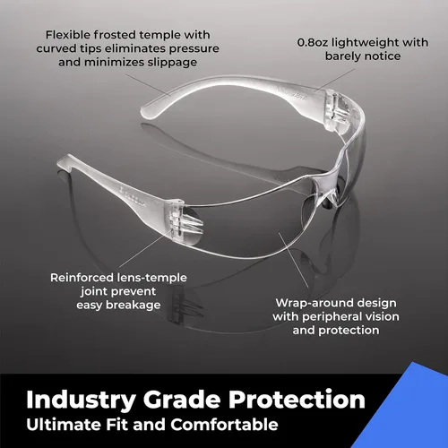 Vista 4 de amoolo Gafas de seguridad para hombres y mujeres, protección ocular transparente para trabajo, laboratorio, construcción