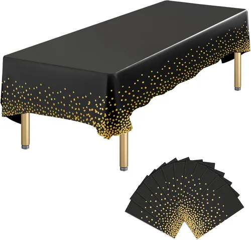 Vista 31 de Paquete de 4 manteles de plástico desechables azules y dorados para mesa rectangular, manteles desechables de 54 x 108 pulgadas, manteles