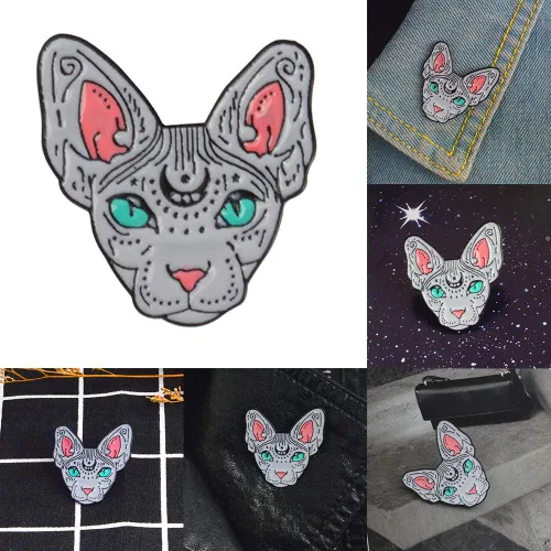 Vista 6 de shlutesoy Broche de solapa para hombre y mujer, diseño de gato, color blanco