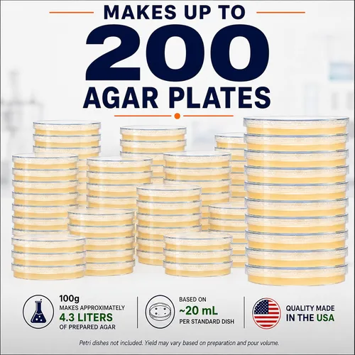 Vista 2 de Polvo de agar nutritivo de 3.53 oz – Evviva Sciences – Hace más de 150 a 200 platos de agar Petri – Fácil de usar – Grandes proyectos de feria