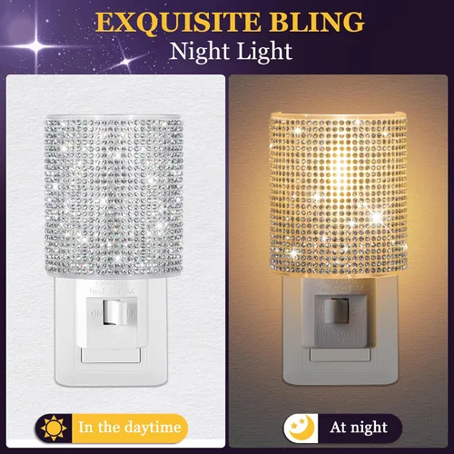 Vista 4 de Luz nocturna LED, luces nocturnas enchufables a la pared con interruptor de encendido/apagado manual, luz nocturna enchufable con diseño de enchufes