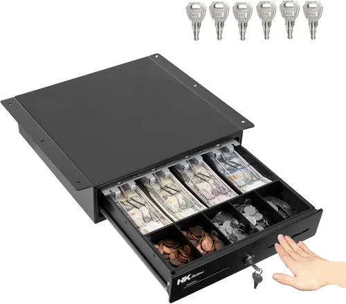 Vista 2 de HK SYSTEMS Cajón de efectivo resistente negro de 13 pulgadas con apertura "Push", 4B5C con soporte de metal para montaje debajo del mostrador