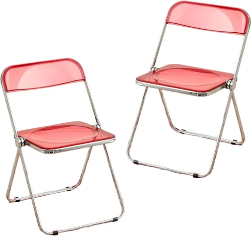 Vista 10 de 2 Pcs Stackable Folding Chair, Modern Transparent Acrylic Foldable Chair, Electroplating Frame, Party Chairs for Office Wedding Training(Black)