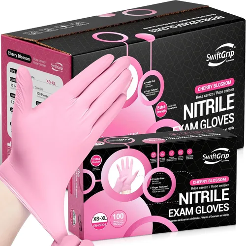Vista 11 de Guantes de nitrilo para examen SwiftGrip, 4 mil, Flor de cerezo, guantes aptos para alimentos, desechables, libres de látex y polvo
