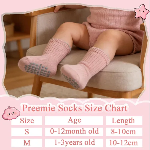 Vista 4 de 8 pares de calcetines de algodón antideslizantes para niños y niñas, recién nacidos, calcetines antideslizantes