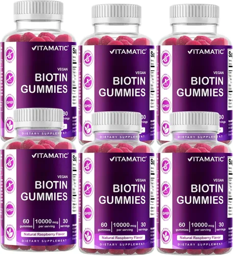 Vista 10 de Vitamatic Gomitas de biotina 10,000 mcg, 60 gomitas veganas, sabor a