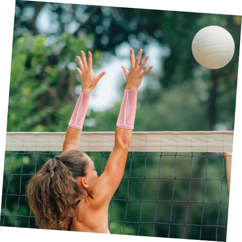 Vista 5 de 1 par de muñequeras de voleibol deportivas elásticas para mujer, manga acolchada para el codo para mujer, mangas de compresión cómodas