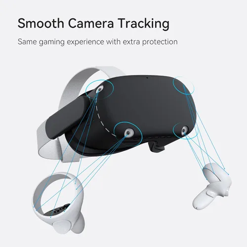 Vista 6 de KIWI design Funda protectora VR con dos fundas protectoras laterales, compatible con accesorios Quest 2 (silicona, negro)