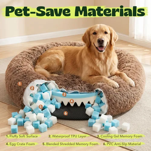Vista 2 de Cama ortopédica con forma de dona de alta calidad para perros de tamaño grande, cama ortopédica de espuma viscoelástica doble para perros