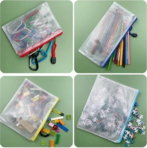 Vista 4 de Bolsas de malla de plástico con cremallera para carpetas de documentos, bolsas de archivos con cremallera para almacenamiento de suministros de Negro