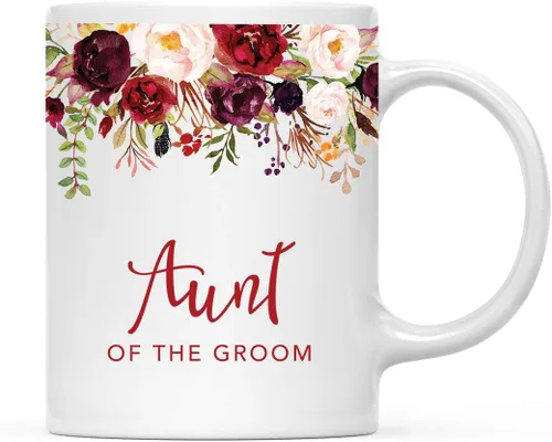 Vista 38 de Andaz Press Taza de té de cerámica para el día de la madre, regalo de 9.5 fl oz, otoño, marsala, flores burdeos, rosas, flores, tía, 1 paquete