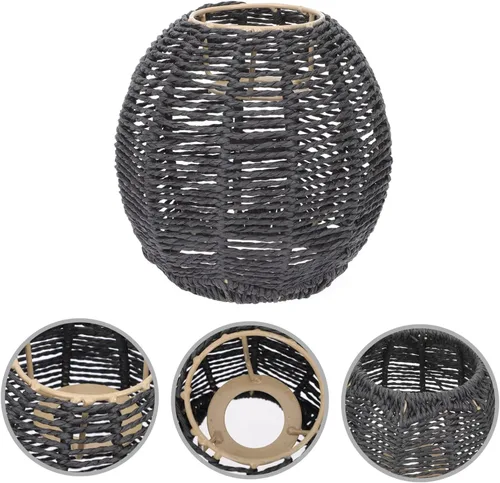 Vista 2 de Lámpara de cuerda tejida hecha a mano, cubierta de araña retro para comedor, estilo moderno, linterna de techo, cuerda de papel, decoración de luz