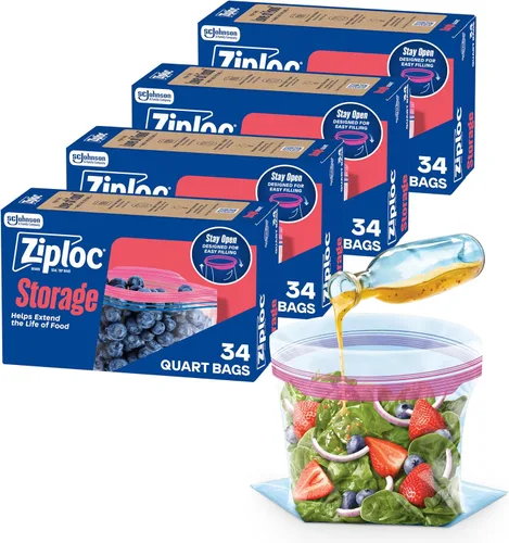 Vista 9 de Bolsas Ziploc de almacenamiento de alimentos Quart, fondo de pie, fáciles de llenar, 29 unidades (el empaque puede variar)