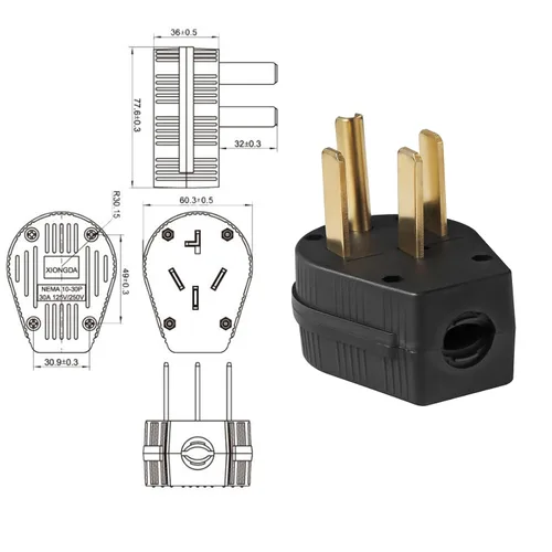 Vista 6 de TENINYU Extensión de conexión a tierra de cable secador de 3 polos, 4 cables, NEMA 14-50P, 50 amperios, 125/250 voltios, repuesto de enchufe recto