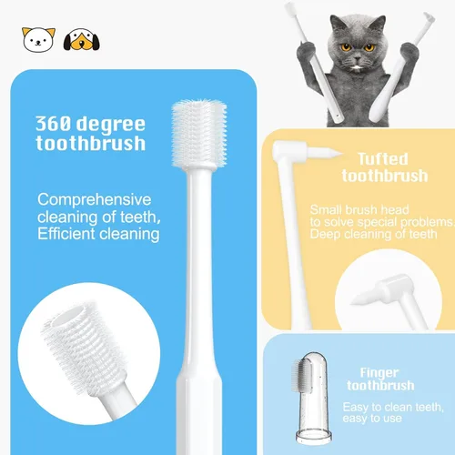 Vista 3 de Kit de cepillo de dientes para perros pequeños y cachorros, cerdas suaves, color blanco Cuidado suave para dientes pequeños. Cepillado