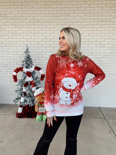 Vista 4 de JINTING Sudadera de Navidad con cuello redondo para mujer, blusa ligera de manga larga para Navidad