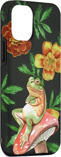 Vista 3 de iPhone 15 Frog on Mushroom Marigolds Orange Yellow Plant Pattern Case