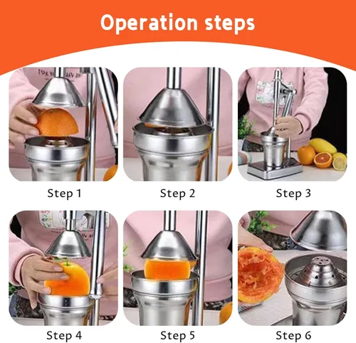 Vista 6 de Exprimidor de mano de acero inoxidable Exprimidor manual Exprimidor de frutas sin esfuerzo para naranjas, cítricos, limón más exprimidor de mano