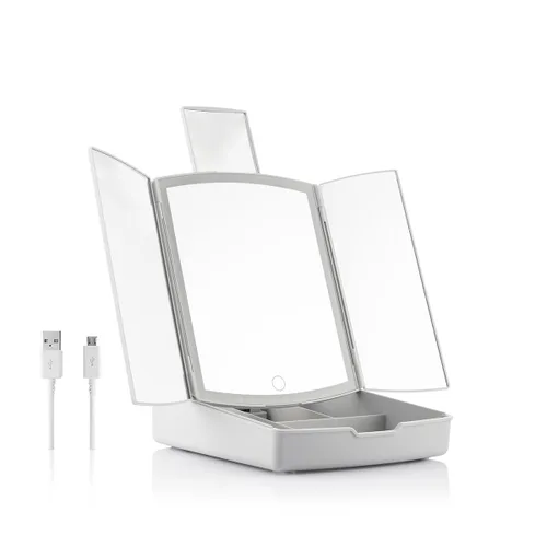 Vista 12 de Espejo LED Plegable con Organizador de Maquillaje 3 en 1 Panomir InnovaGoods